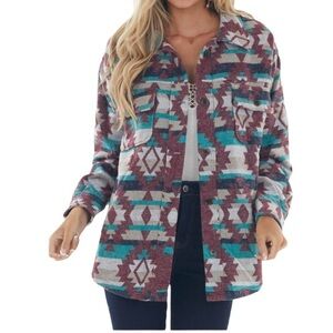 Jodifl Women's Aztec Button Up Heavyweight Shirt Jacket Bohemian